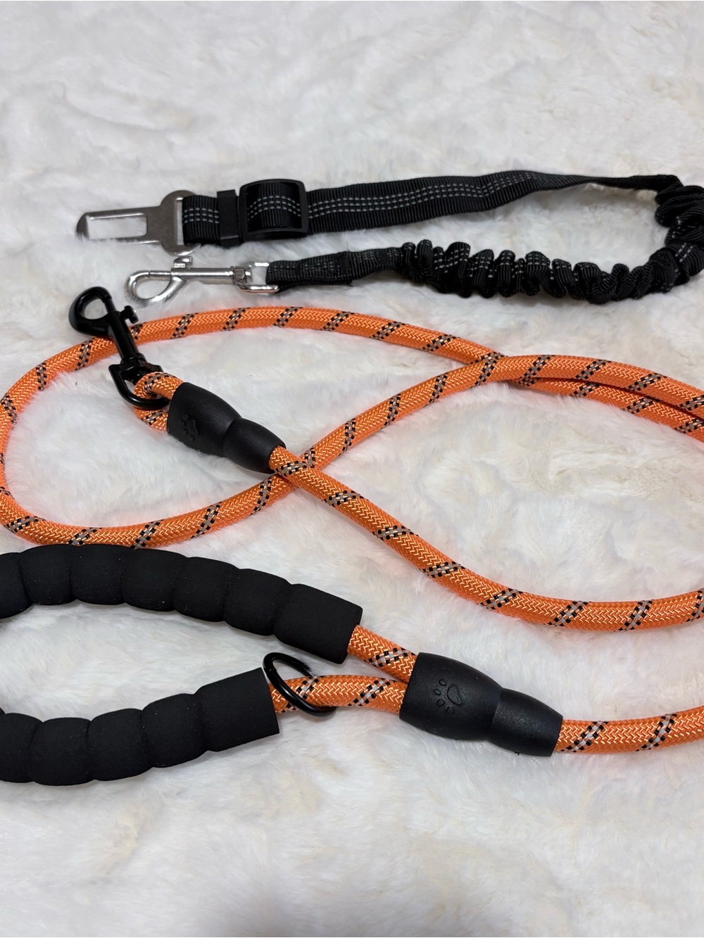 Dog Leash Reflective Orange and Black with Safety Belt
